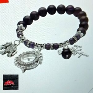 💥FRAMED STRADA WATCH, -AFRICAN AMETHYST, RICH  PURPLE, STRETCH BRACELET. (WB